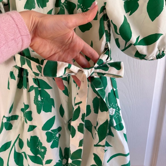 Style House White Green Floral Puff Sleeve Tiered Dress Cottage Peasant S Easter - Picture 4 of 8